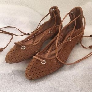 Halogen Perforated Flat Suede Shoes String Tassel